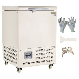 Ultra Low Temperature Freezer, 58 L, -40 to -123 F Adjustable Temp Range, with Rollers and Digital Display, 304 Stainless Steel Liner