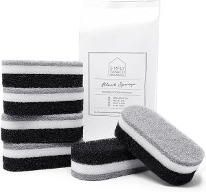 Kitchen Dish Cleaning Sponges - Pack of 6 | Non-Scratch & Fast-Drying | Reusable Scrubbers for Kitchen & Household Use | Stylish Black & White Design